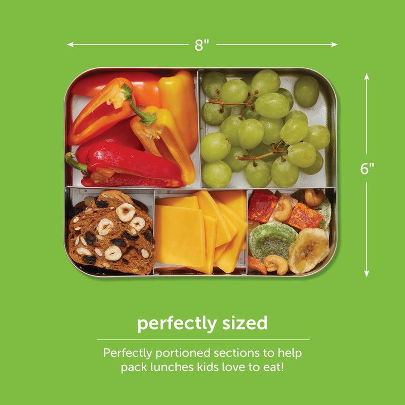 LunchBots Large Cinco Stainless Steel Lunch Container - Five Section Design Holds a Variety of Foods - Metal Bento Box for Kids or Adults - Dishwasher Safe - Stainless Lid - Aqua Dots - Image 4